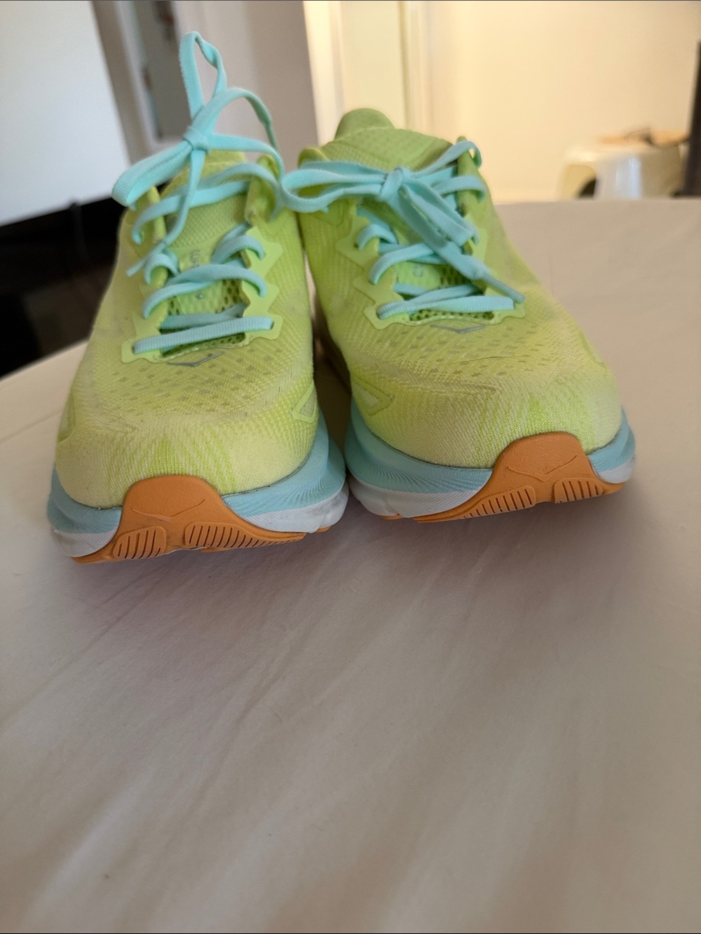 Hoka Neon Yellow with Light Blue Accents Running Shoes - Picture 5 of 5